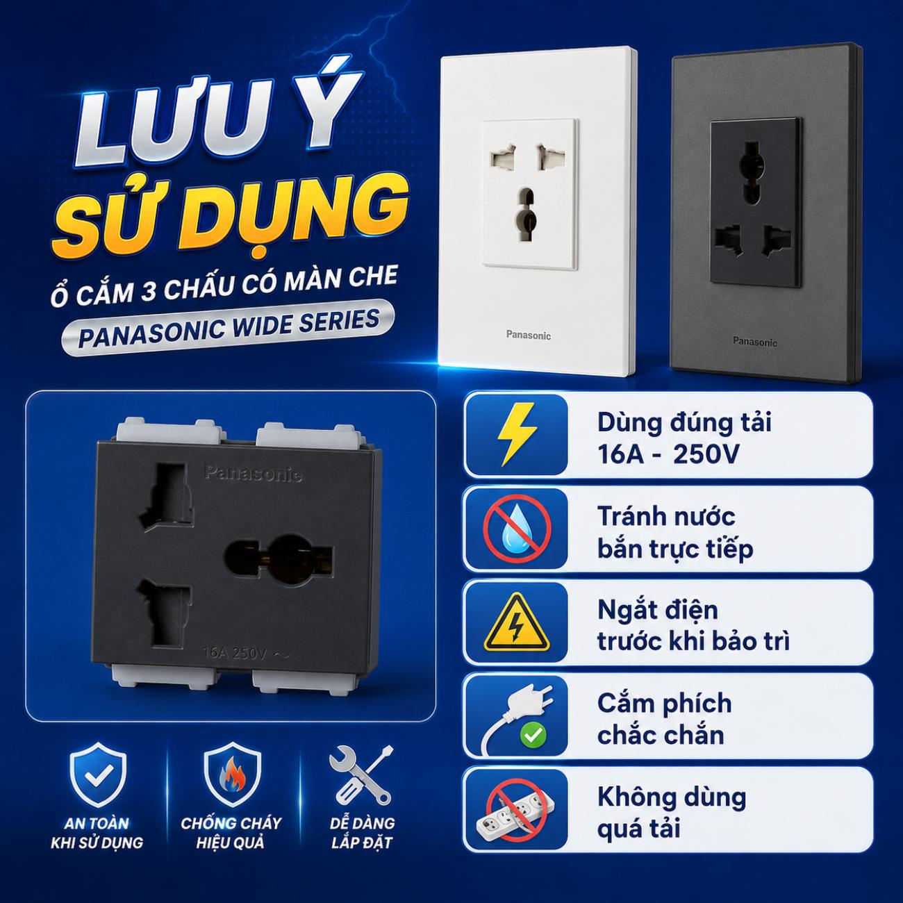Ổ cắm 3 chấu có màn che Panasonic WIDE Series
